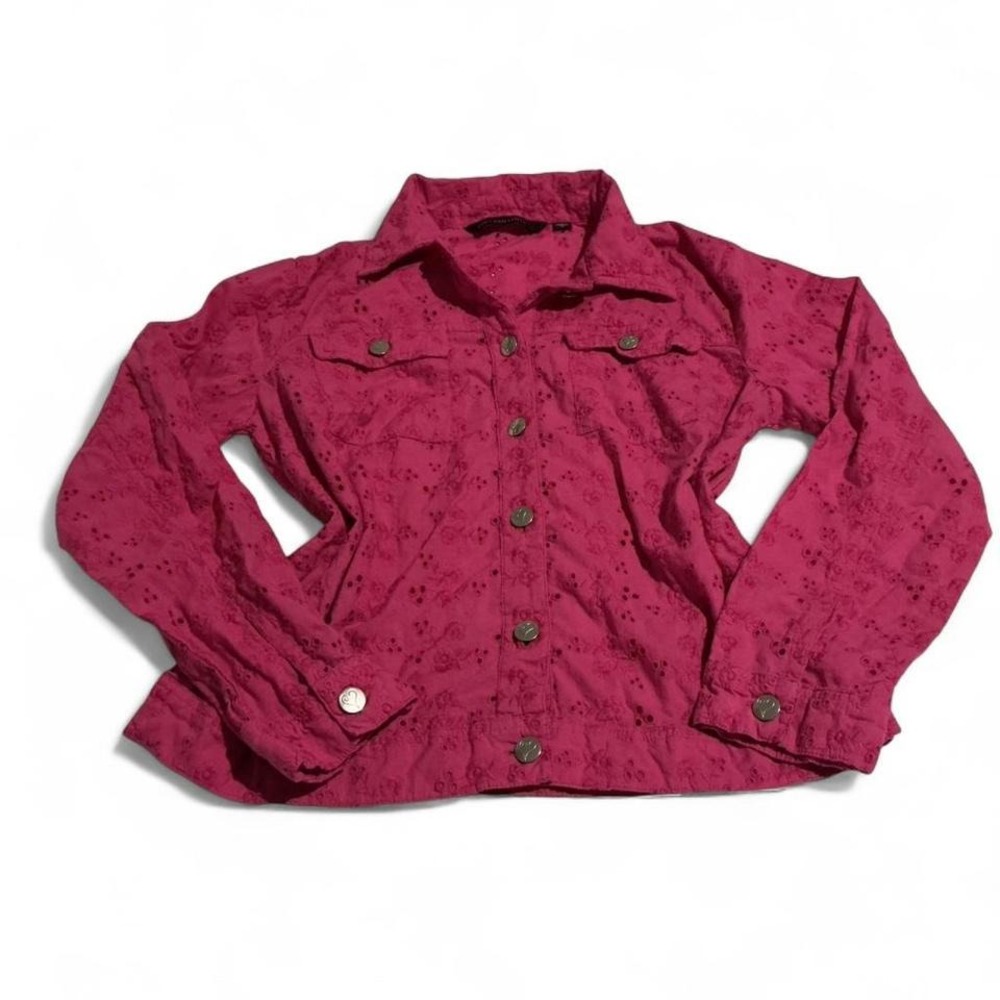 Valentine's Pink Eyelet Embroidered Button Up Casual‎ Jacket Women